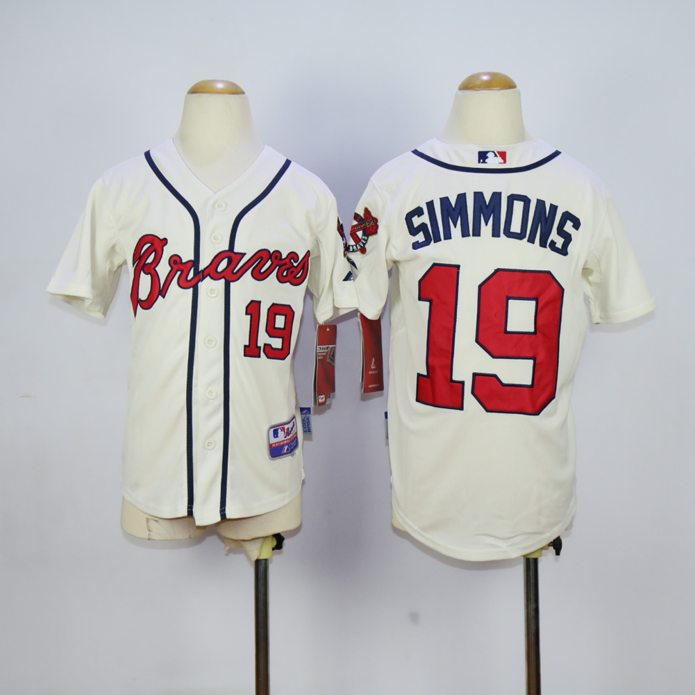 Youth Atlanta Braves 19 Simmons Cream MLB Jerseys